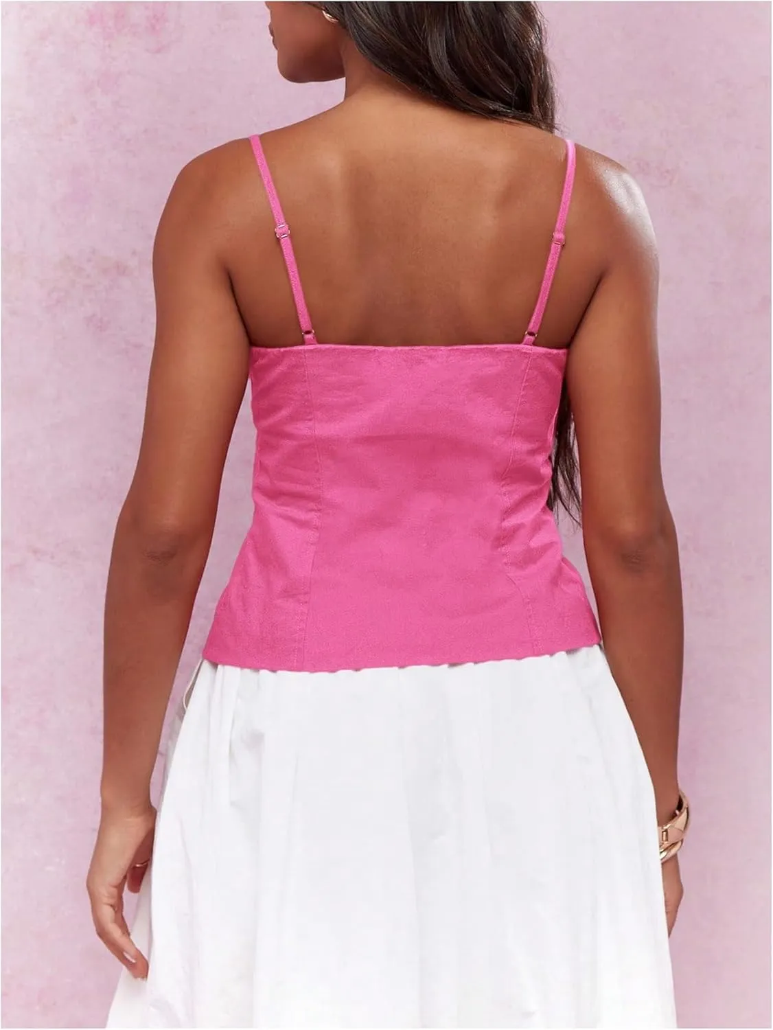 SOLY HUX Women's Tie Front Button Down Cami Top Y2k Spaghetti Strap Bustier Corset Tops Camisole