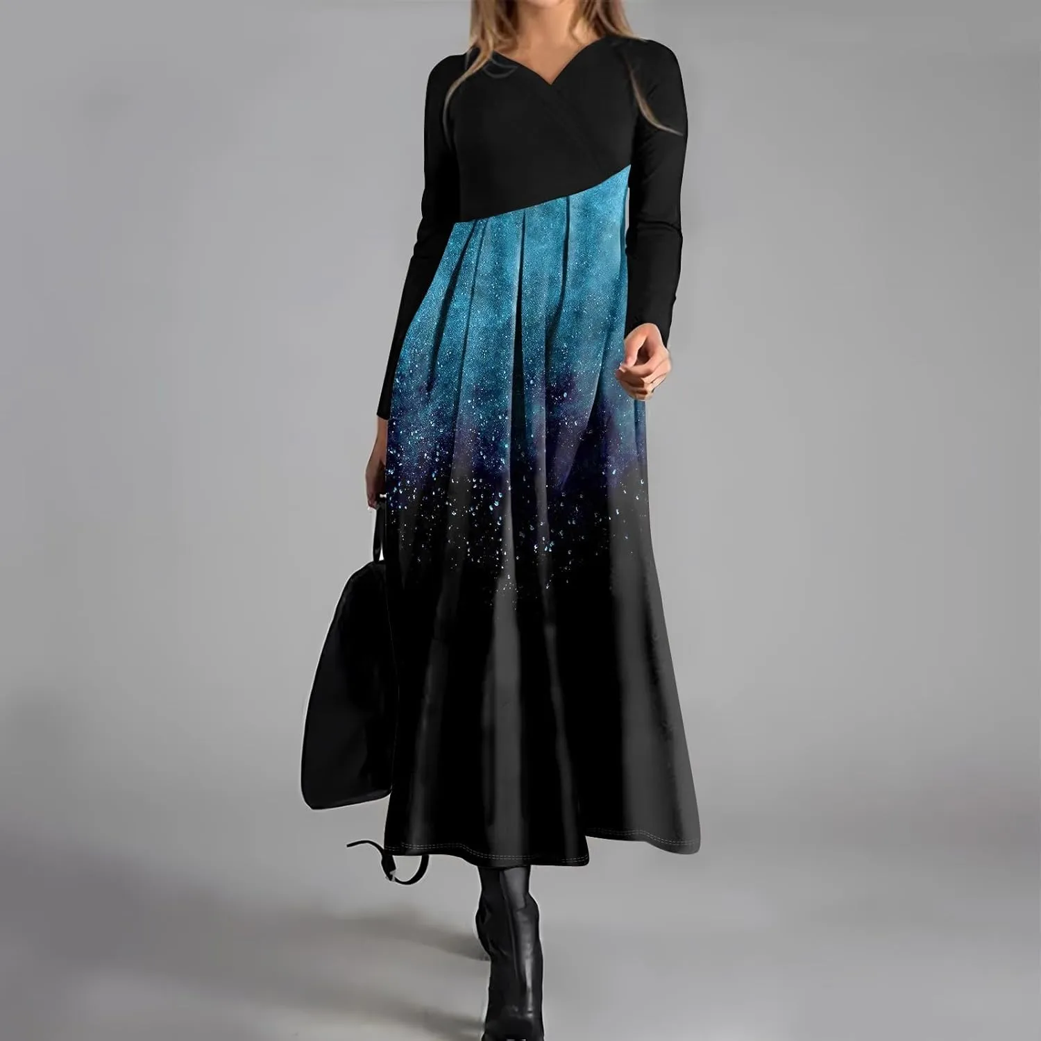 Spring Dresses for Women 2025 V Neck Midi Long Sleeve Modest Ladies Flowy Trendy Cruise Holiday Dress