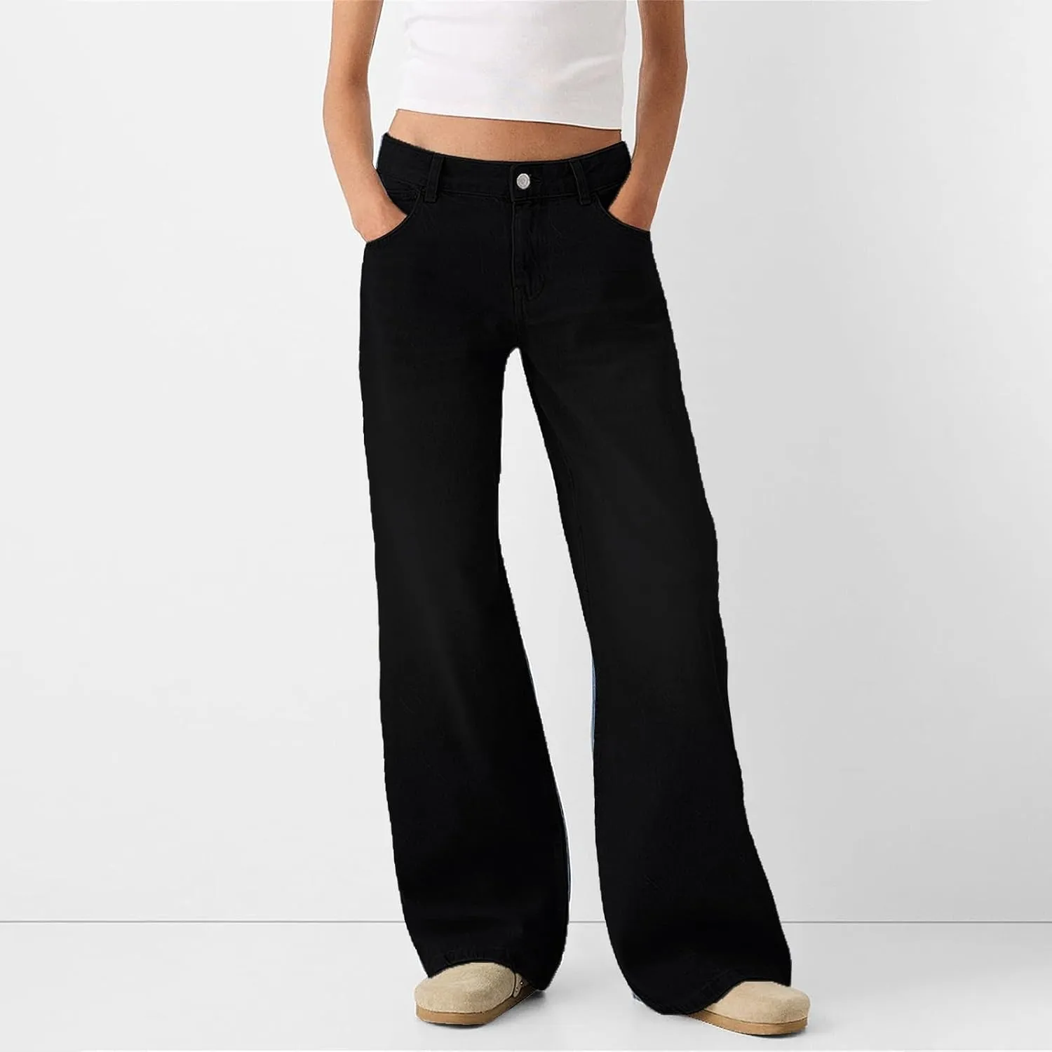 Straight Leg Jeans for Women,Trendy Retro High Waisted Wide Leg Stretch Boyfriend Denim Pants