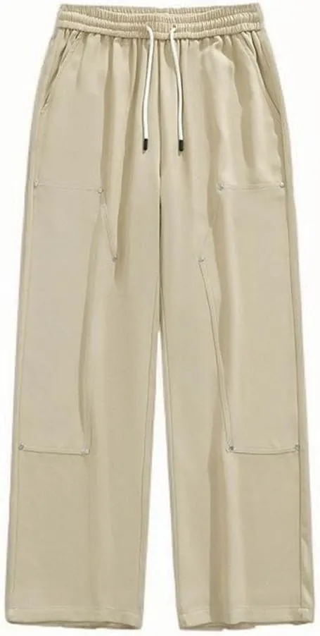 Straight Trousers for Men Plus Size Drawstring Elastic Waist Straight Leg Pants Casual Solid Loose Fit Exercise Pant
