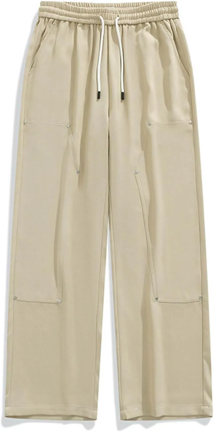 Straight Trousers for Men Plus Size Drawstring Elastic Waist Straight Leg Pants Casual Solid Loose Fit Exercise Pant
