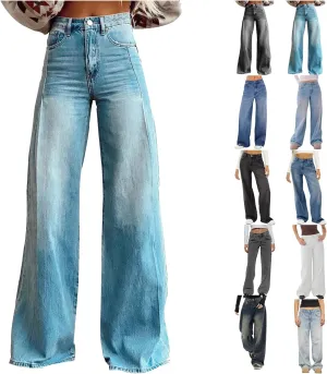 Straight Wide Leg Jeans for Women Plus Size Stretch High Waist Denim Pants Baggy Trendy Classic Vintage Jean Trousers
