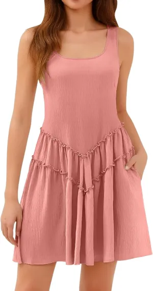 Summer Beach Vacation Dress for Women Fitted Sleeveless Layered Ruffle Hem Mini Dress Cute Church Summer Outfit 2025