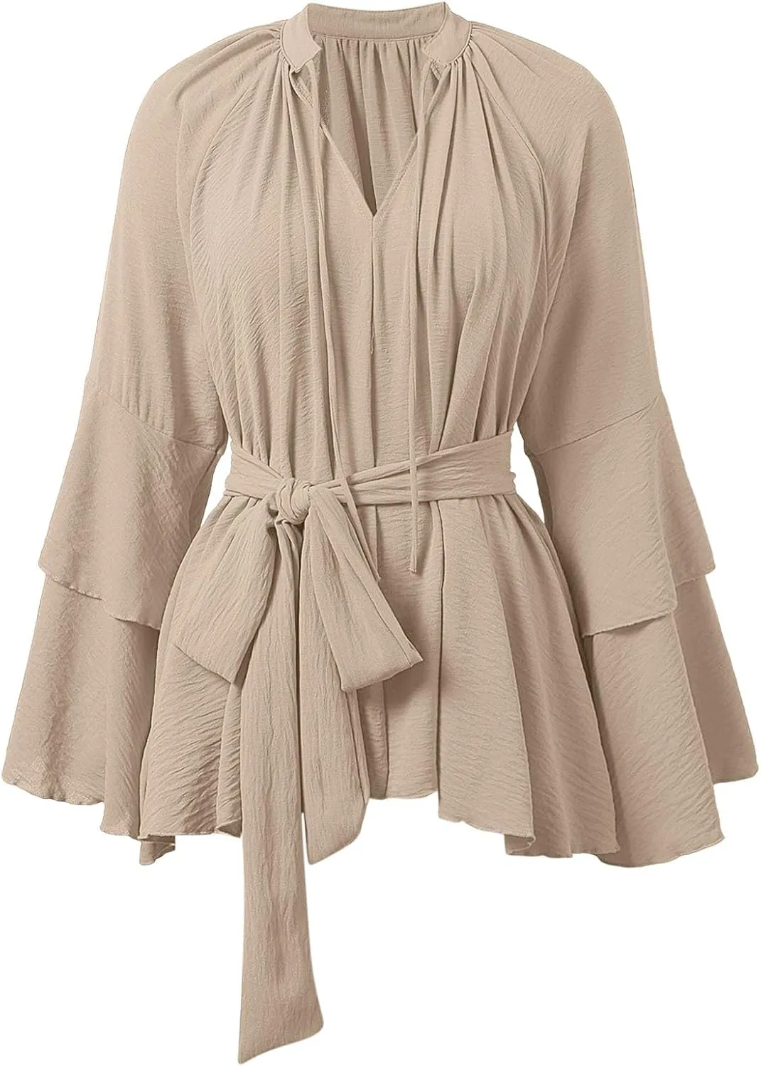 Summer Church Dresses for Women Cute Flowy Tiered Long Sleeve Tie Belt Shirt Mini Dress Petite Evening Party Beach Cover Ups