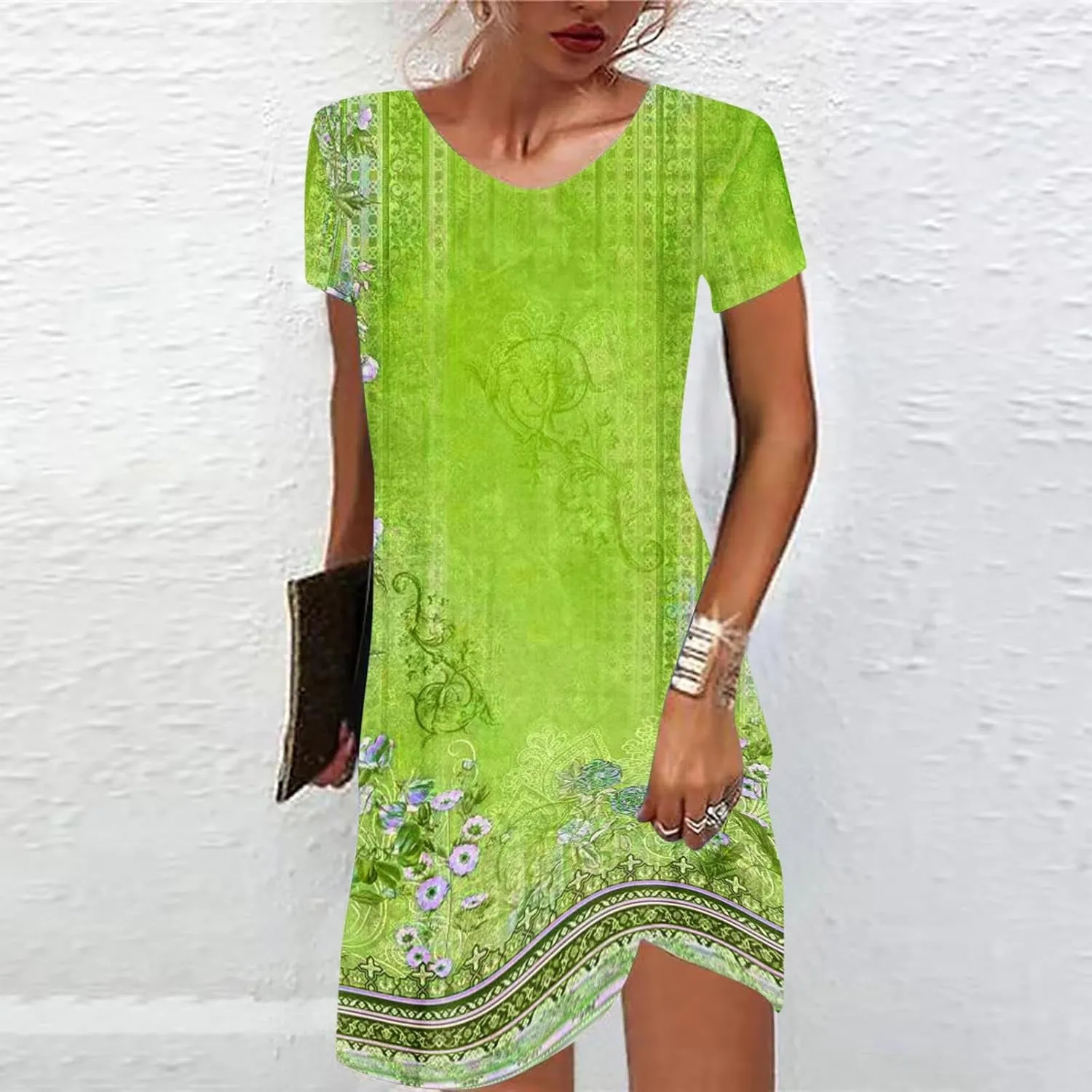 Summer Dresses for Women 2025 Beach Loose Vacation Sun Dress Boho Short Sleeve Dress Casual Floral Print Sundresses
