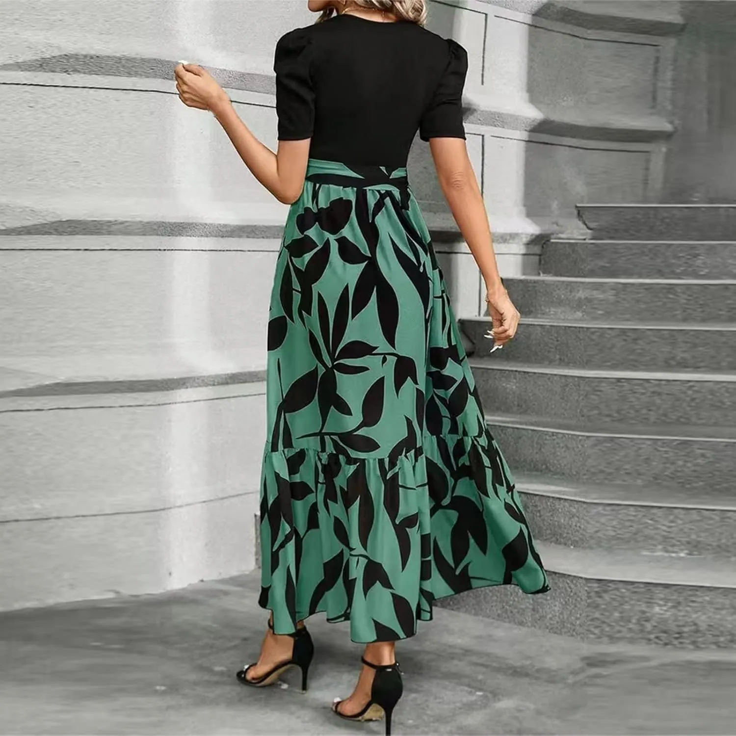 Summer Dresses for Women 2025 Empire Waist Wrap Floral Print High Waist Fashion Elegant Tea Party Dresses