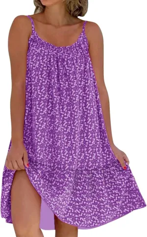 Summer Dresses for Women 2025,Women's Loose Fit Floral Printed Dress Sleeveless Spaghetti Straps Mini Camisole Dresses