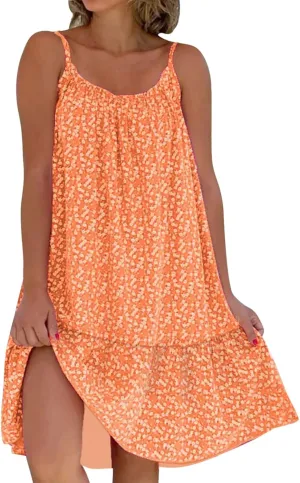 Summer Dresses for Women 2025,Women's Loose Fit Floral Printed Dress Sleeveless Spaghetti Straps Mini Camisole Dresses
