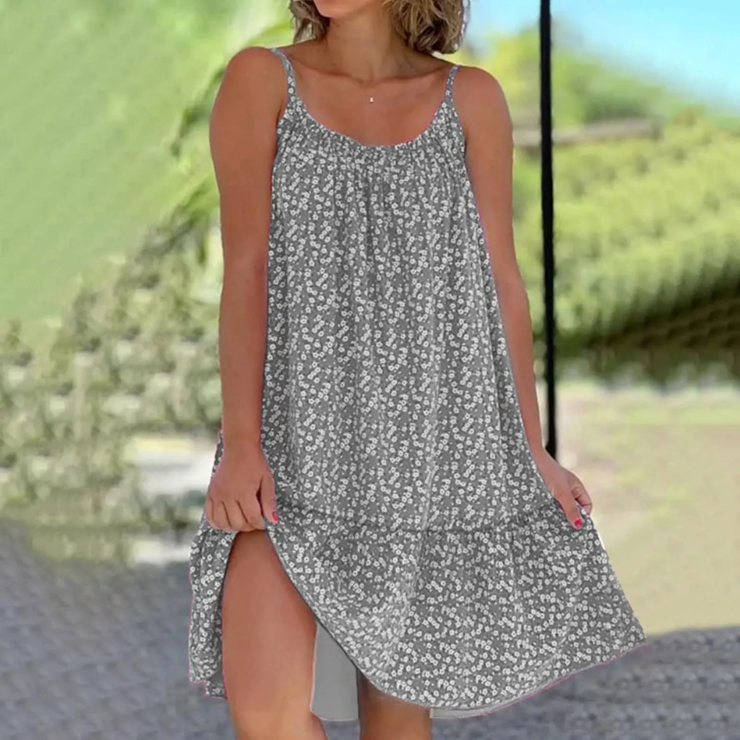 Summer Dresses for Women 2025,Women's Loose Fit Floral Printed Dress Sleeveless Spaghetti Straps Mini Camisole Dresses