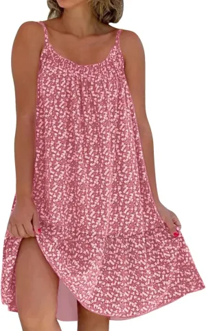 Summer Dresses for Women 2025,Women's Loose Fit Floral Printed Dress Sleeveless Spaghetti Straps Mini Camisole Dresses