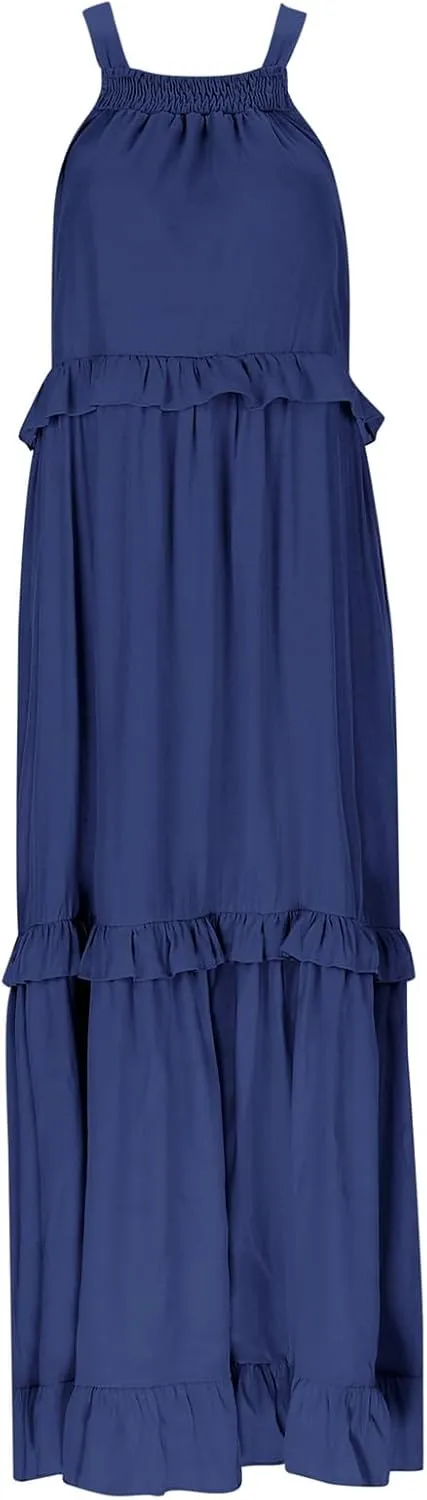 Summer Tiered Dresses For Women 2025 High Neck Pleated A Line Swing Maxi Dresses 2025 Flowy Ruffle Elegant Dress