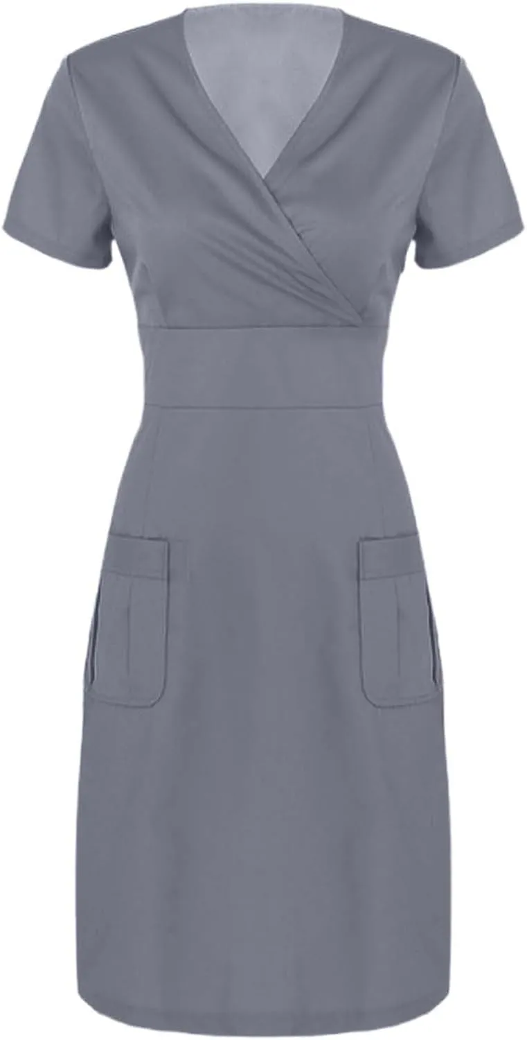 Summer Work Dresses for Women 2025 Retro Short Sleeve A-Line Mini Dresses with Pockets Cute Wedding Guest Sun Cover Up