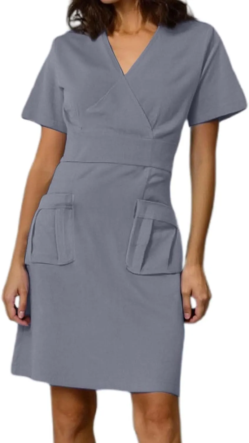 Summer Work Dresses for Women 2025 Retro Short Sleeve A-Line Mini Dresses with Pockets Cute Wedding Guest Sun Cover Up