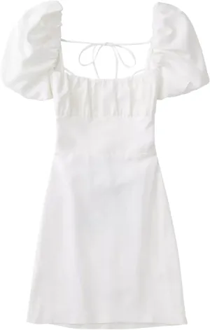 Sun Dresses Women Beach Trendy Square Neck Ruffle Sleeve Mini Ruched Dresses Cocktail Party Beachy Outfits for Women