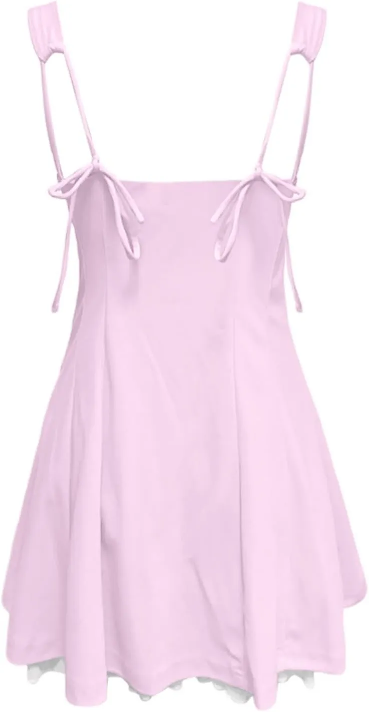 Sundresses for Teen Girls Comfy Summer Backless Adjustable Spaghetti Straps A Line Linen Mini Dress Homecoming Sun Dress