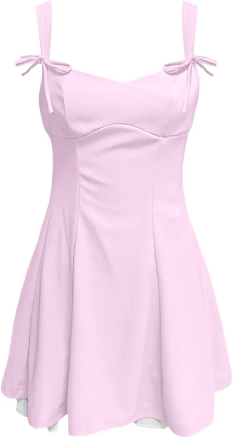 Sundresses for Teen Girls Comfy Summer Backless Adjustable Spaghetti Straps A Line Linen Mini Dress Homecoming Sun Dress