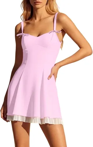 Sundresses for Teen Girls Comfy Summer Backless Adjustable Spaghetti Straps A Line Linen Mini Dress Homecoming Sun Dress