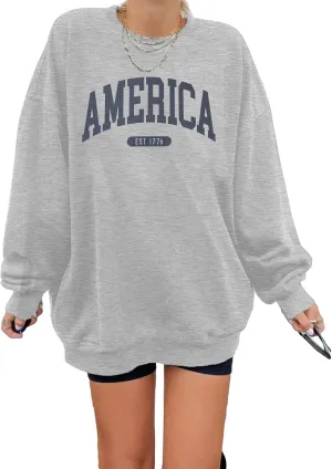 SUPEYA American Sweatshirt Women USA Oversized Shirt Patriotic TShirt Casual Long Sleeve Pullover 4th of July Tee Tops