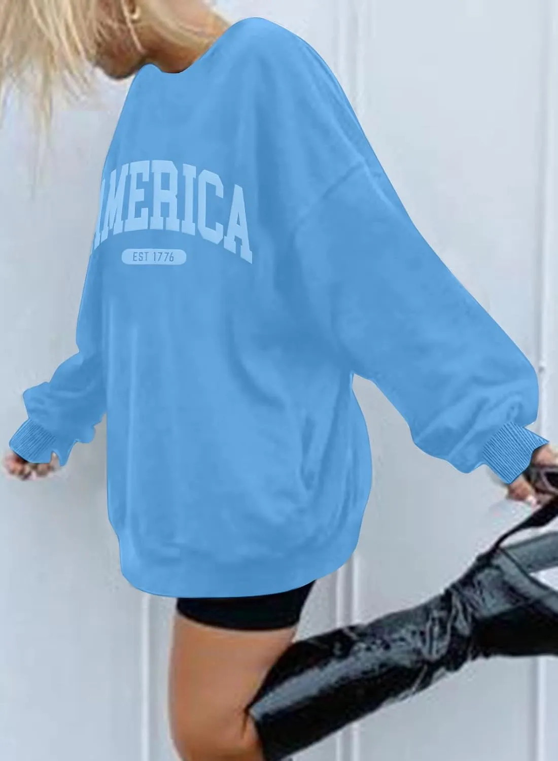 SUPEYA American Sweatshirt Women USA Oversized Shirt Patriotic TShirt Casual Long Sleeve Pullover 4th of July Tee Tops