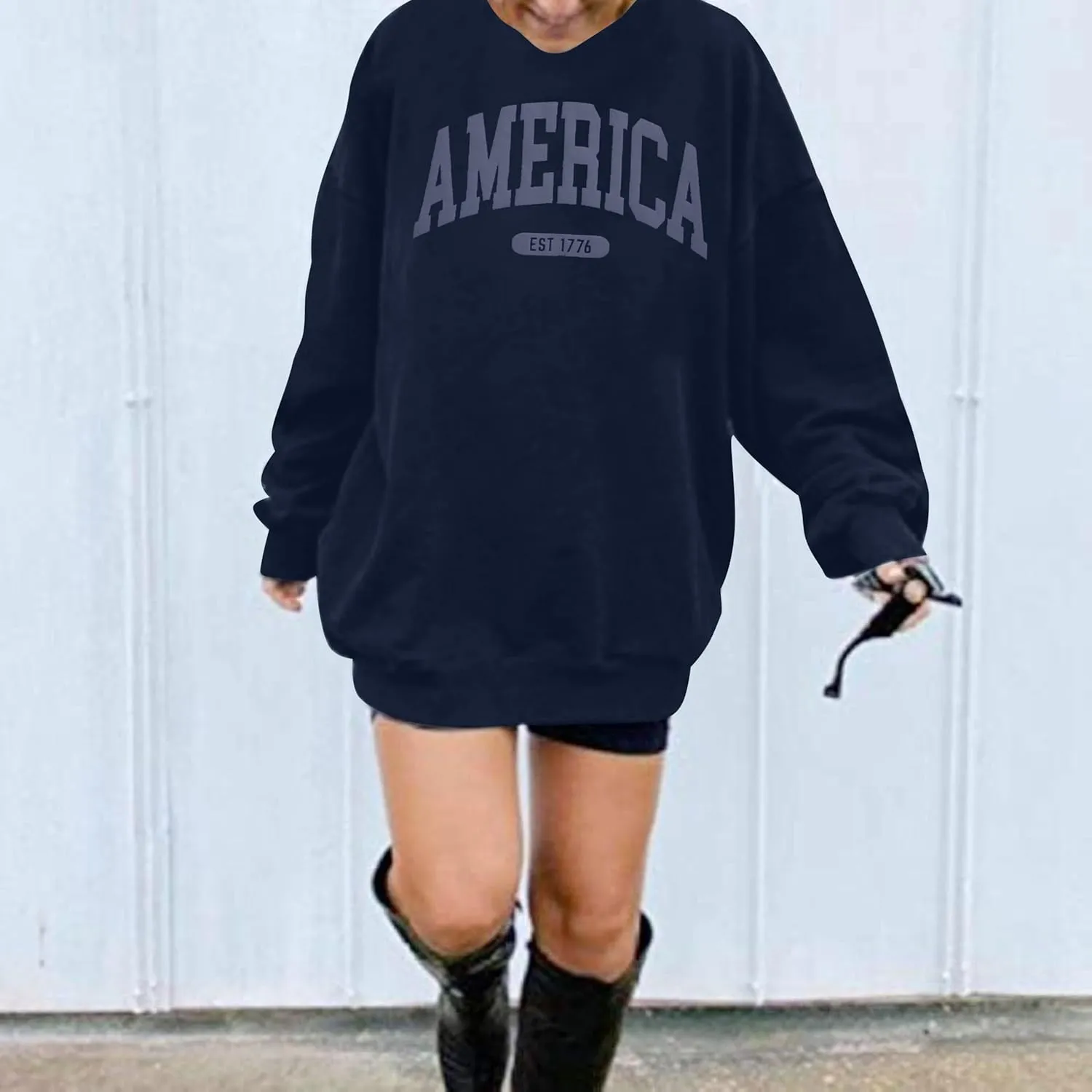 SUPEYA American Sweatshirt Women USA Oversized Shirt Patriotic TShirt Casual Long Sleeve Pullover 4th of July Tee Tops