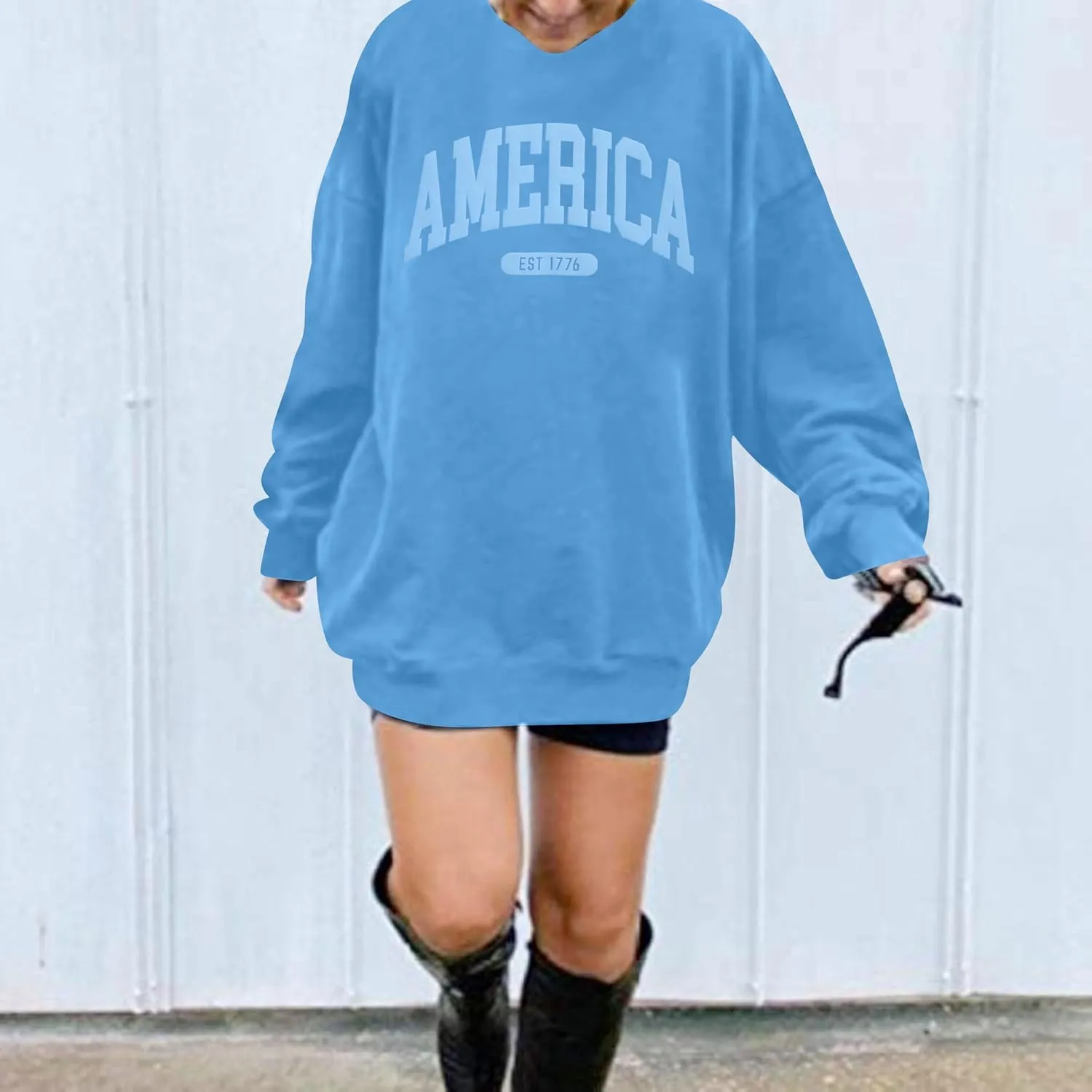 SUPEYA American Sweatshirt Women USA Oversized Shirt Patriotic TShirt Casual Long Sleeve Pullover 4th of July Tee Tops