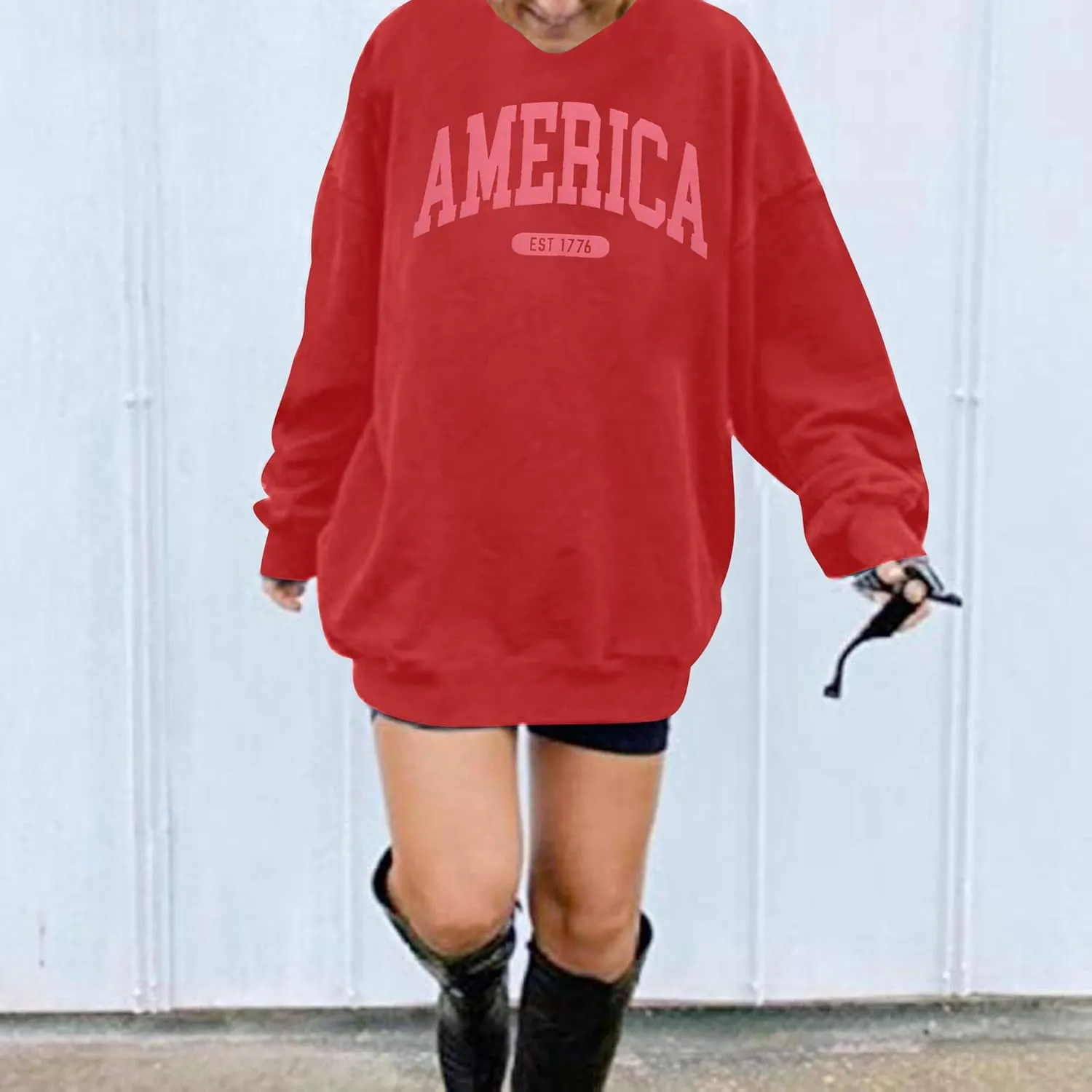 SUPEYA American Sweatshirt Women USA Oversized Shirt Patriotic TShirt Casual Long Sleeve Pullover 4th of July Tee Tops