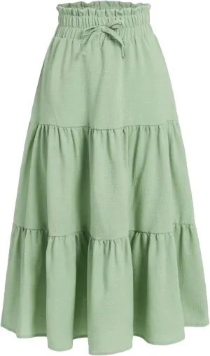 SweatyRocks Girl's Casual Solid Drawstring Waist Ruffle Hem Midi Skirt A Line Skirts