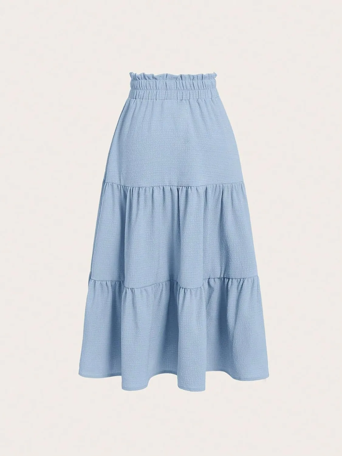 SweatyRocks Girl's Casual Solid Drawstring Waist Ruffle Hem Midi Skirt A Line Skirts