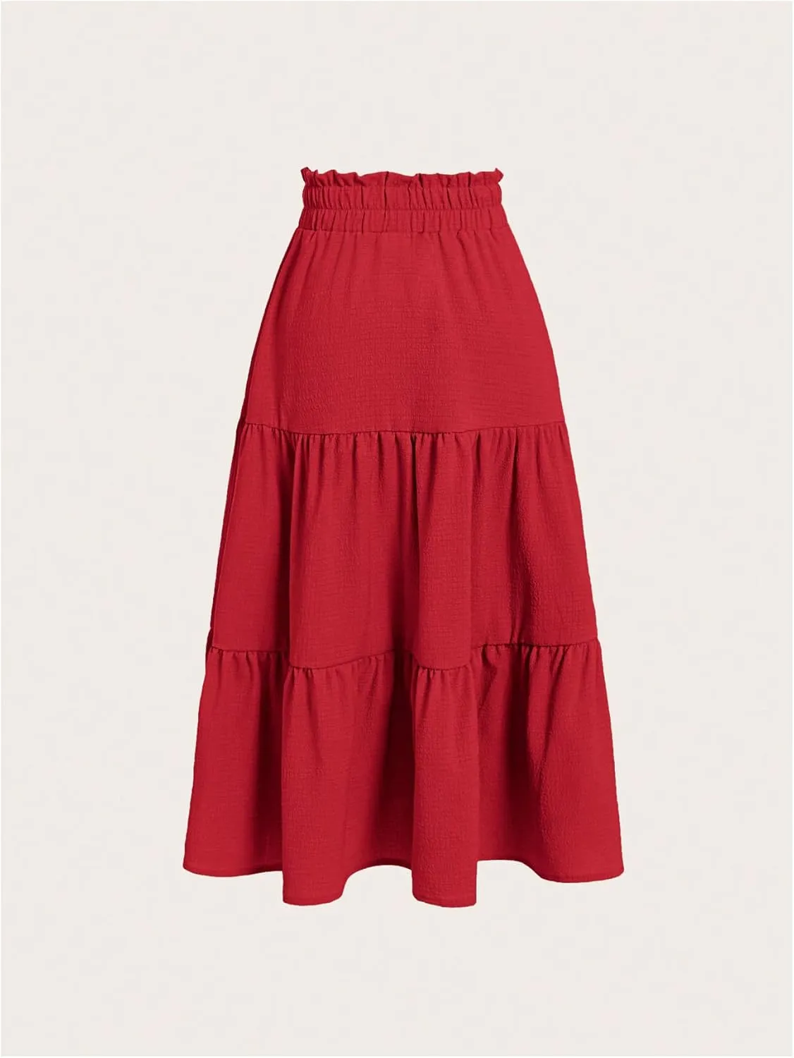 SweatyRocks Girl's Casual Solid Drawstring Waist Ruffle Hem Midi Skirt A Line Skirts