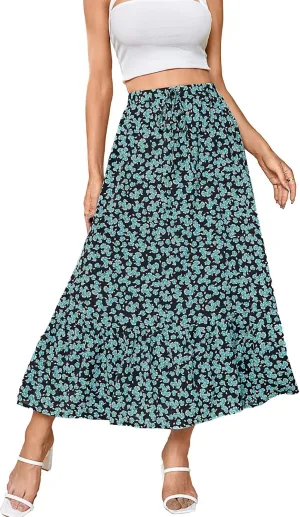 SweatyRocks Women's Casual High Waist Floral Print Skirt Split Thigh A Line Maxi Skirts