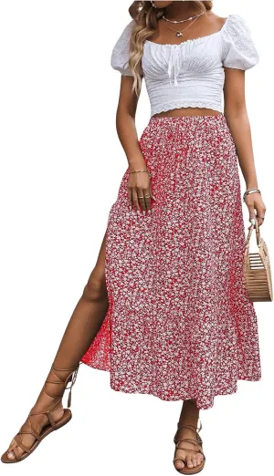 SweatyRocks Women's Casual High Waist Floral Print Skirt Split Thigh A Line Maxi Skirts