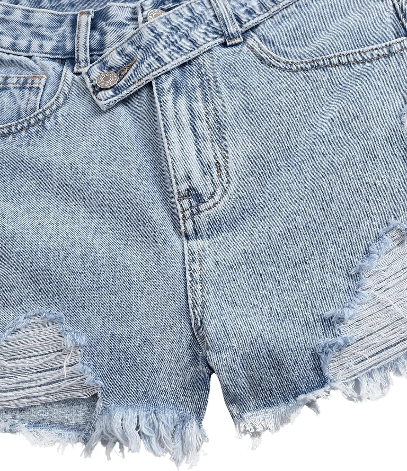 SweatyRocks Women's Casual High Waist Raw Hem Ripped Denim Jean Shorts with Pocket