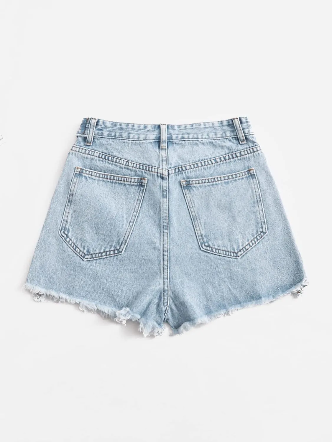 SweatyRocks Women's Casual High Waist Raw Hem Ripped Denim Jean Shorts with Pocket