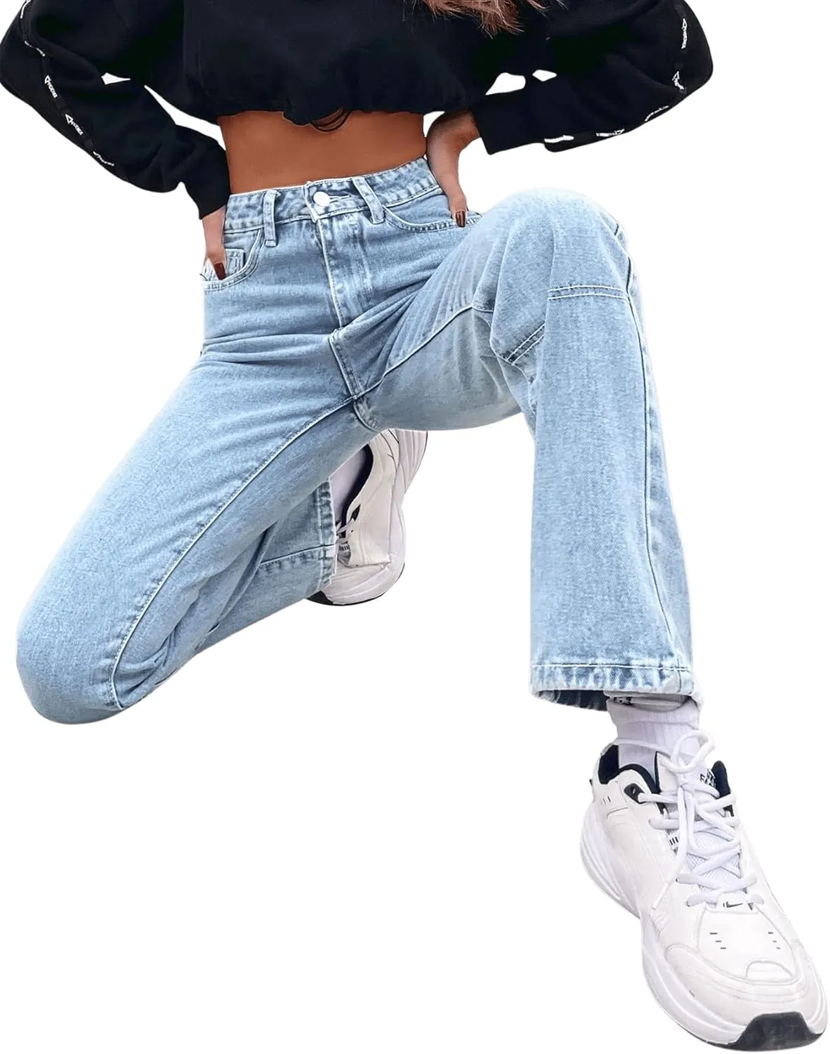SweatyRocks Women's Casual High Waisted Straight Leg Boyfriend Jeans Denim Pants