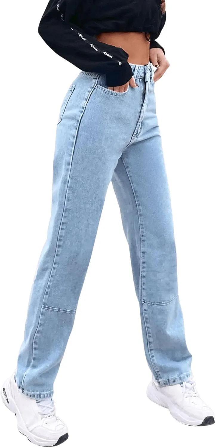 SweatyRocks Women's Casual High Waisted Straight Leg Boyfriend Jeans Denim Pants