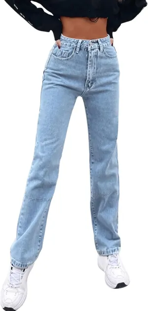 SweatyRocks Women's Casual High Waisted Straight Leg Boyfriend Jeans Denim Pants
