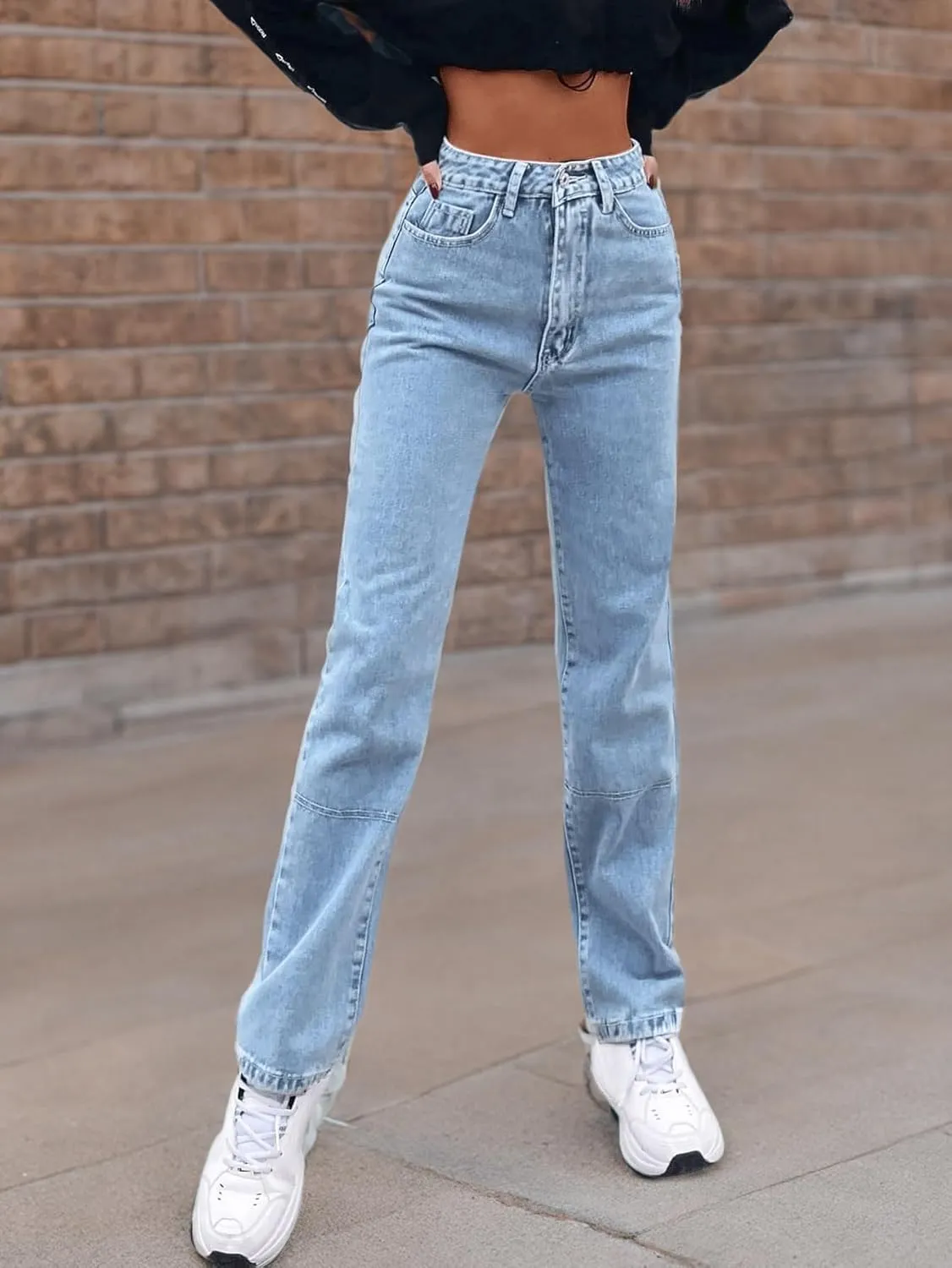 SweatyRocks Women's Casual High Waisted Straight Leg Boyfriend Jeans Denim Pants