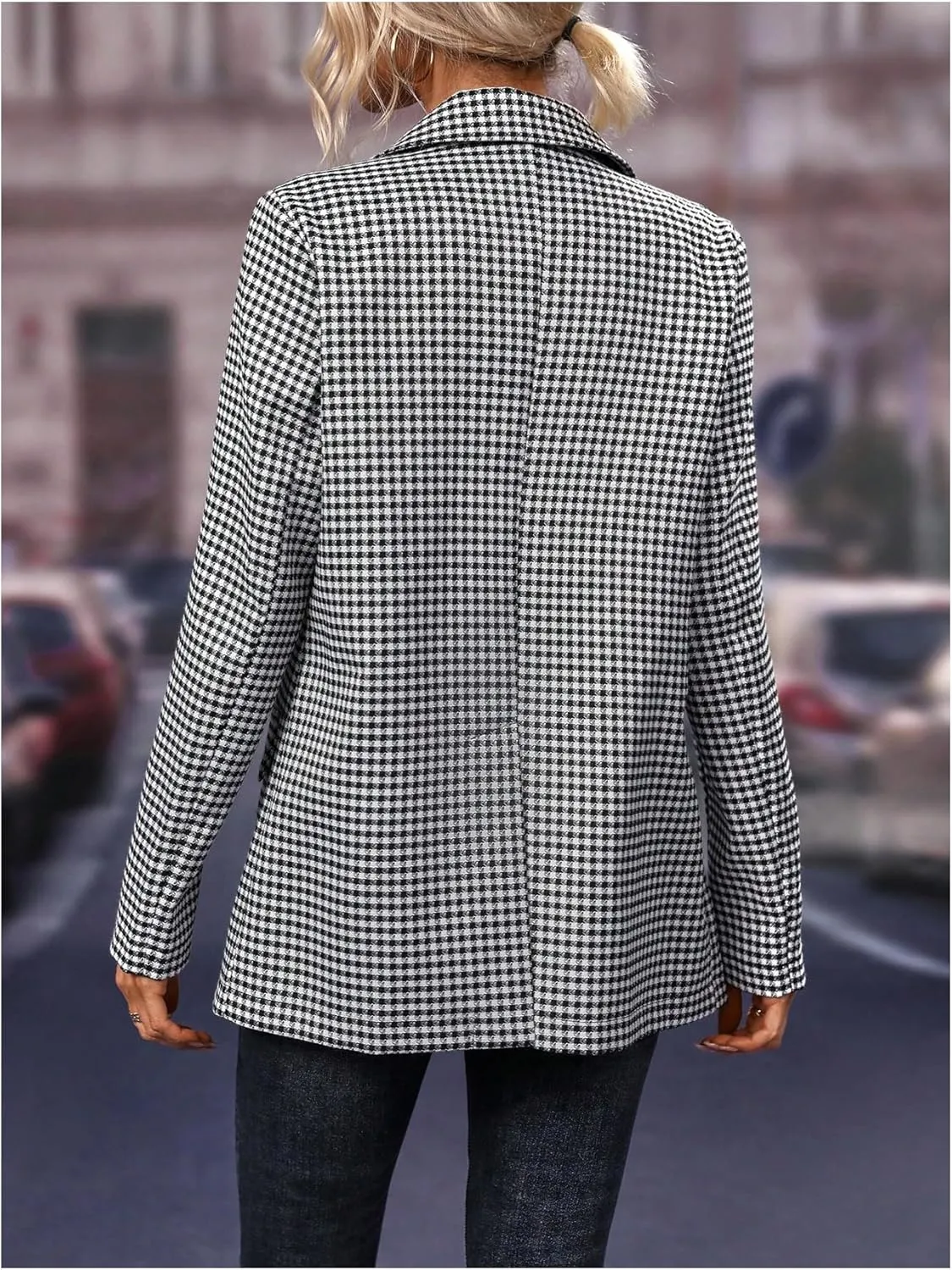 SweatyRocks Women's Casual Lapel Blazer Jacket Plaid Double Breasted Gingham Suit Coat