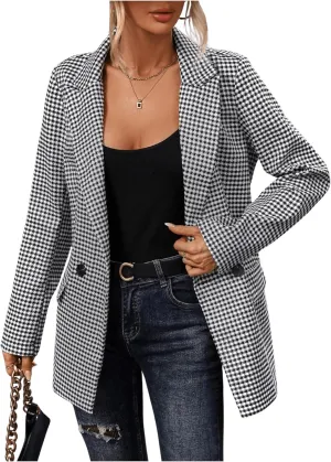 SweatyRocks Women's Casual Lapel Blazer Jacket Plaid Double Breasted Gingham Suit Coat