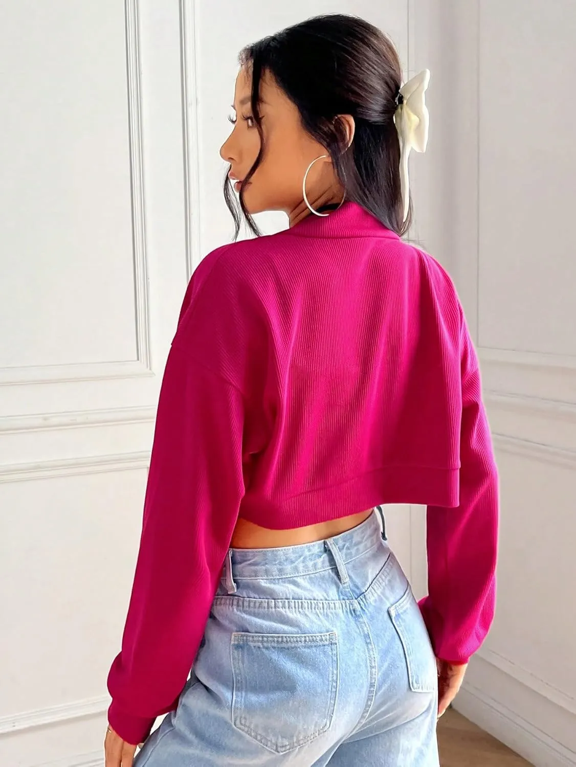 SweatyRocks Women's Casual Long Sleeve Ribbed Knit Top Open Front Cropped Cardigan Sweater