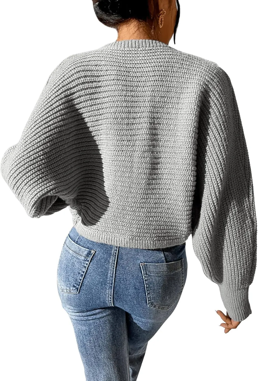 SweatyRocks Women's Casual Long Sleeve Ribbed Knit Top Open Front Cropped Cardigan Sweater