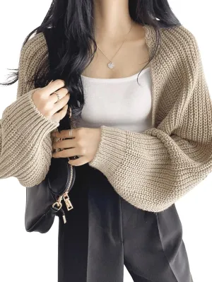 SweatyRocks Women's Casual Long Sleeve Ribbed Knit Top Open Front Cropped Cardigan Sweater