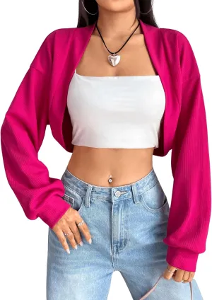 SweatyRocks Women's Casual Long Sleeve Ribbed Knit Top Open Front Cropped Cardigan Sweater