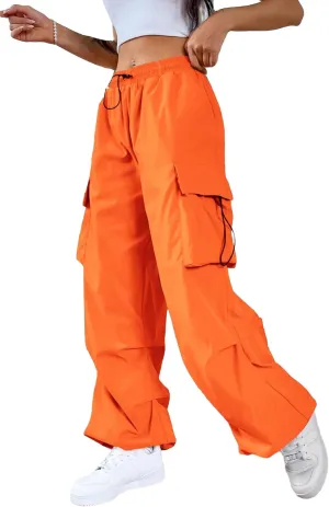 SweatyRocks Women's Drawstring Elastic Waist Loose Pants Casual Flap Pocket Cargo Pants Trousers