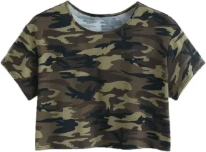 SweatyRocks Women's Graphic Print Crop Top Summer Short Sleeve Casual T Shirts