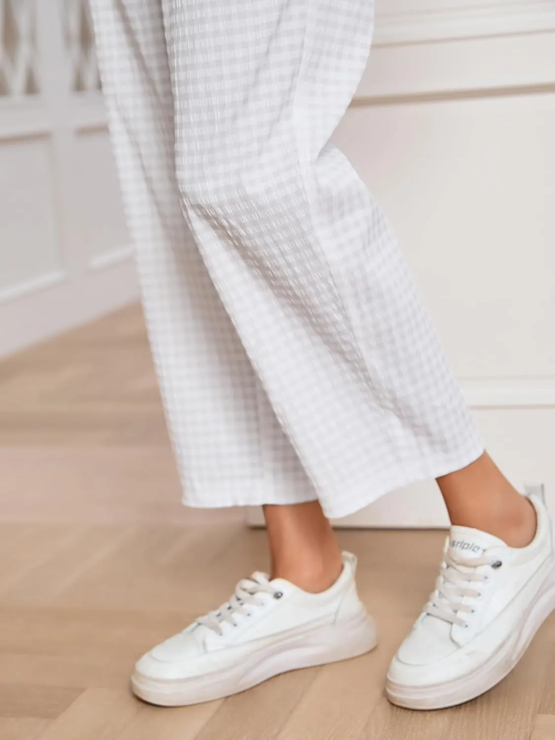 SweatyRocks Women's High Waisted Plaid Straight Leg Cropped Pants Gingham Trousers with Pockets