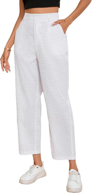 SweatyRocks Women's High Waisted Plaid Straight Leg Cropped Pants Gingham Trousers with Pockets