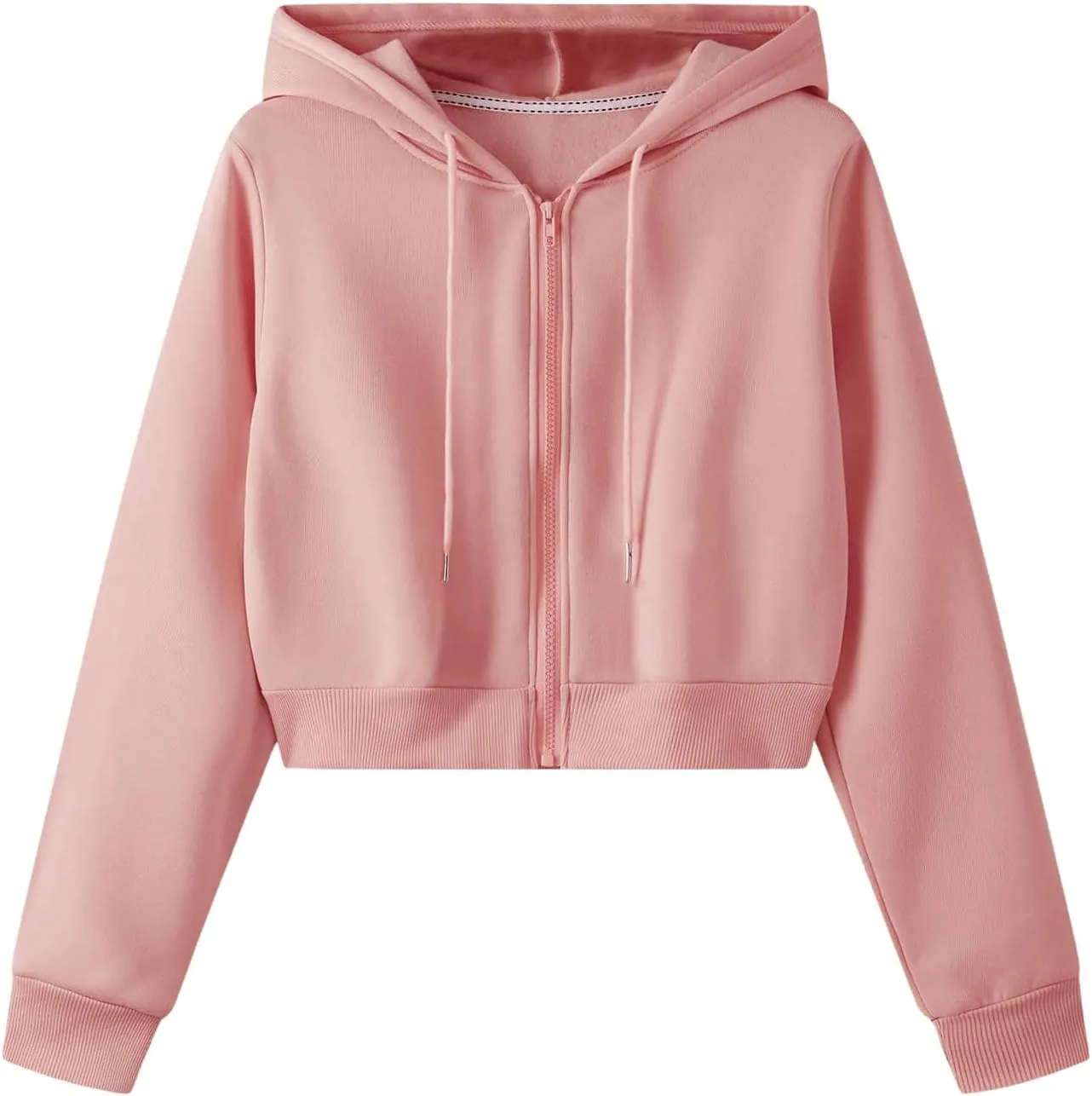 SweatyRocks Women's Long Sleeve Drawstring Full Zip Hooded Jacket Crop Sweatshirt