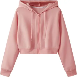 SweatyRocks Women's Long Sleeve Drawstring Full Zip Hooded Jacket Crop Sweatshirt