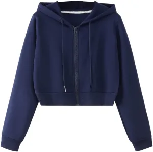 SweatyRocks Women's Long Sleeve Drawstring Full Zip Hooded Jacket Crop Sweatshirt
